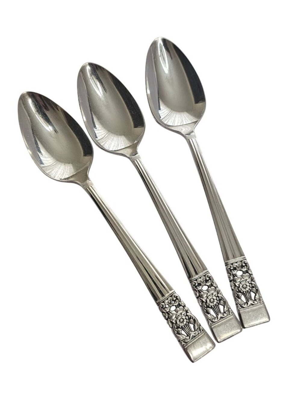 3 Oneida Coronation Spoons 6" Silverplate Set floral teaspoons vintage